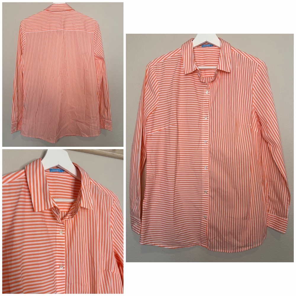 J.McLaughlin Orange White Striped Button Down
